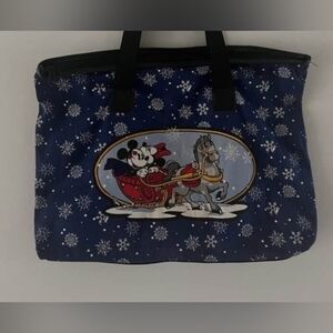 Vintage Disney Blue Tote with Mickey Mouse and Snowflakes